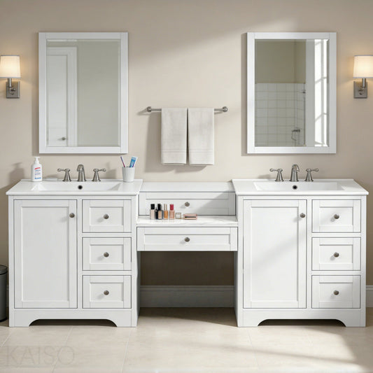 Large 84" Transitional Double Vanity with Storage - White (Mirror Not Included) Set of 2