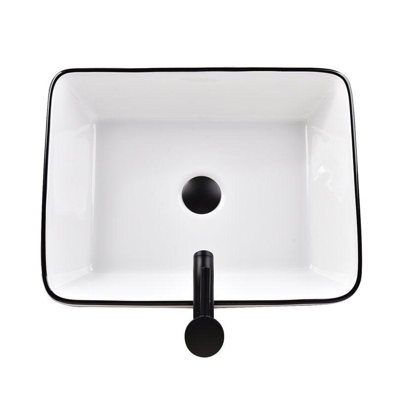 Vasque rectangulaire moderne en céramique blanche avec robinet