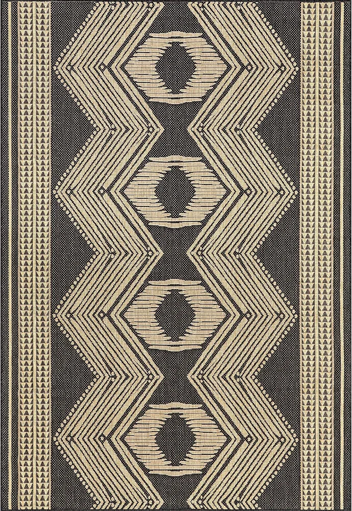 nuLOOM Ranya Tribal Indoor/Outdoor Area Rug for Living Room Patio Deck Front Porch Kitchen, Dark Grey/Ivory 8x10