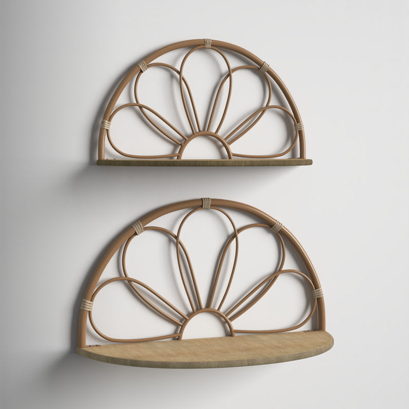 Set of 2 Boho Coastal Flower Arched Metal Wall Shelves - 24 in x 10 in x 13 in.