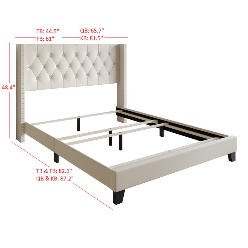 Lit plateforme Elison avec tête de lit rembourrée en tissu et sommier à lattes en bois BEIGE (Twin)