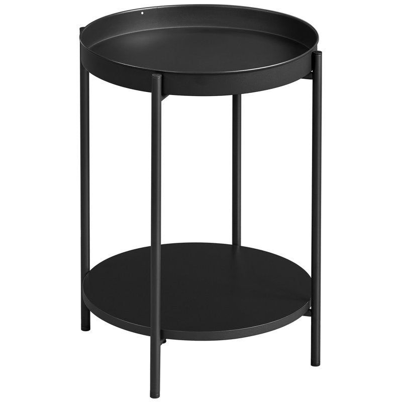 Black round side table on a white background