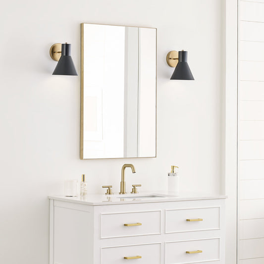 Byers 1 - Light Dimmable Armed Sconce Satin Brass / Black Steel