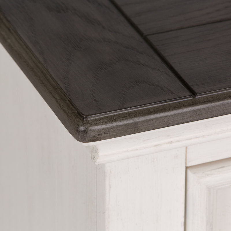 Table de chevet Colburn avec station de recharge, plateau gris foncé et base blanche 
