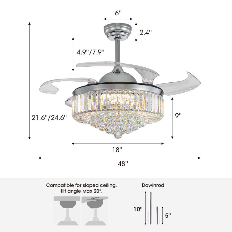 Ventilateur de plafond Presnell à intensité variable avec éclairage LED et télécommande, couleur argent, 122 cm (48 pouces).