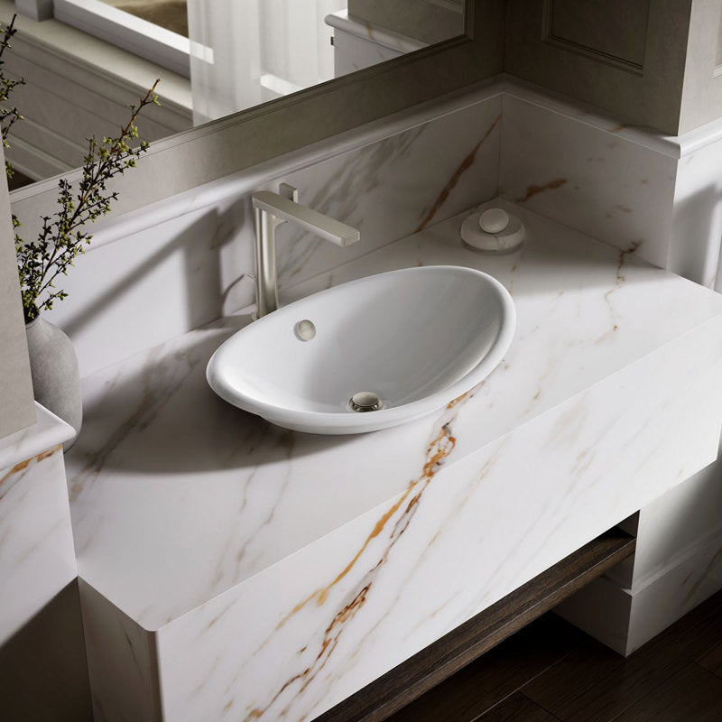 Lavabo vasque ovale en métal Iron Plains avec trop-plein, blanc 