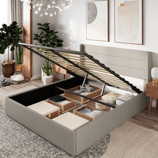 Lift Up Storage Upholstered Platform Bed King Size