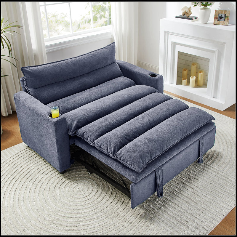 3-In-1 Convertible Single Sleeper Sofa Bed With 3-Level Adjustable Backrest ,Modern Velvet Pull Out Couch With Cup Holders