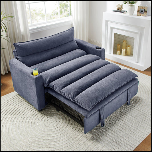3-In-1 Convertible Single Sleeper Sofa Bed With 3-Level Adjustable Backrest ,Modern Velvet Pull Out Couch With Cup Holders
