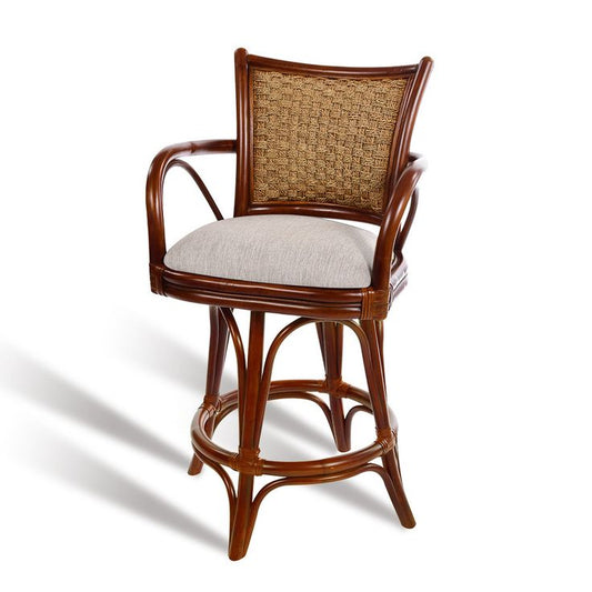 Tabouret pivotant Singapore 30" en tissu tressé, finition bois flotté rustique.