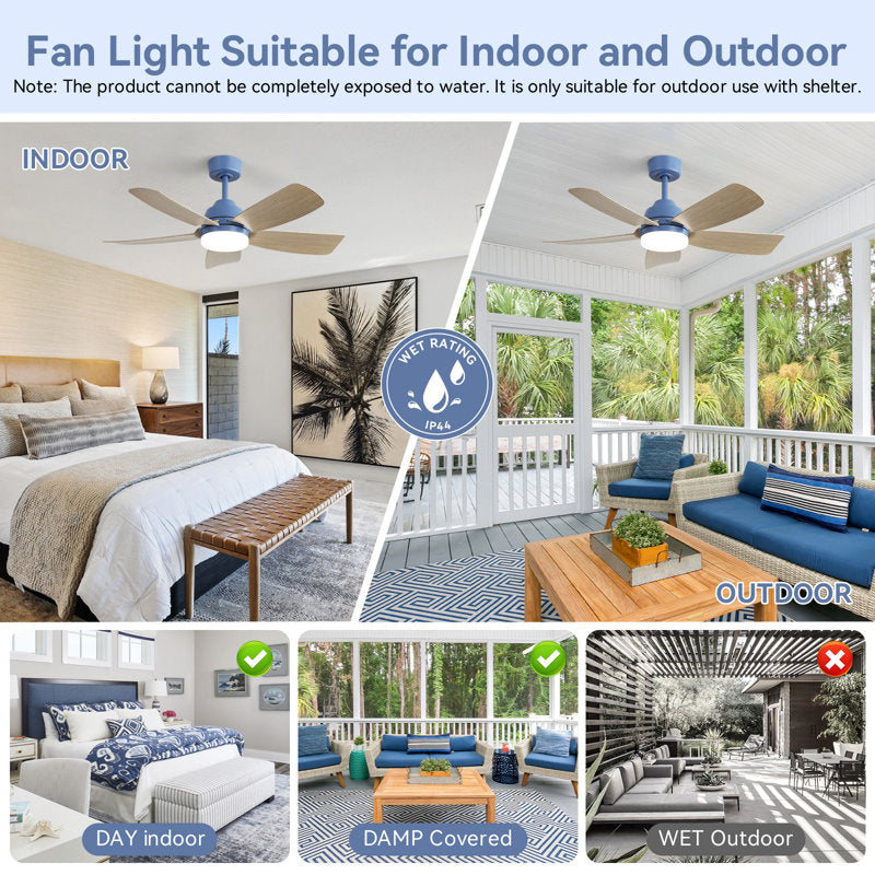 Rita 42" 5-Blade Modern Dark BlueThree-Color Dimmable Ceiling Fan Light with Remote Control