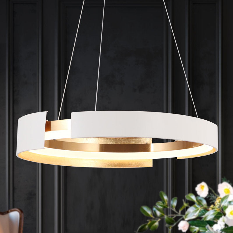 Kissey 1 - Lustre tambour moderne à LED dimmable, blanc et or