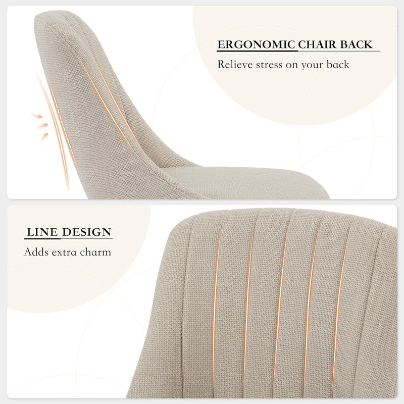 Set of 2 dining chairs, modern fabric upholstered kitchen accent chairs, curved back dining chairs with oak legs, armless dining chair for dining room (beige)