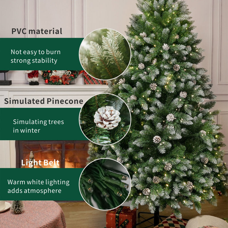 Sapin de Noël artificiel lumineux Stephanie 6' pré-illuminé avec flocons de neige et pommes de pin 