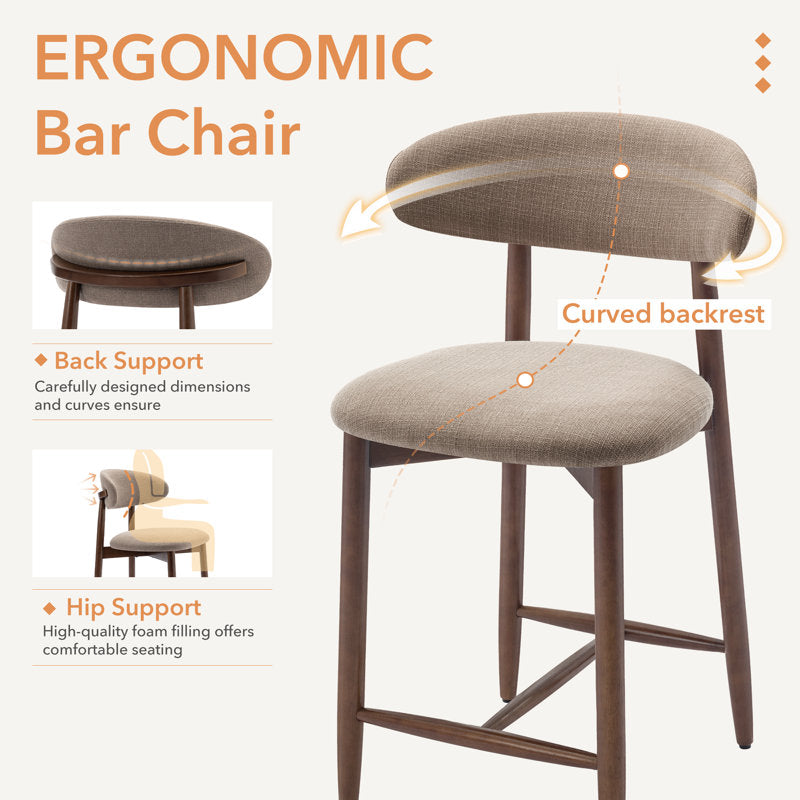 Tabouret de bar rembourré en bois massif couleur camel