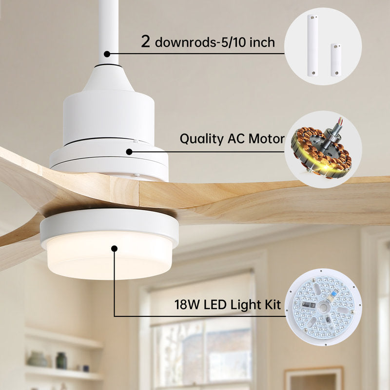 Kemp 52" 3 - Blade LED Modern Classic Ceiling Fan with Remote Control and Light Kit Included