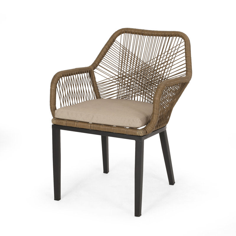 Fauteuil de salle à manger d'extérieur Faygrove avec coussin, couleur marron clair