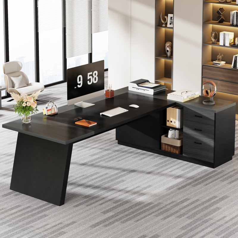 L Shaped Modern Executive Office Desk With Drawers