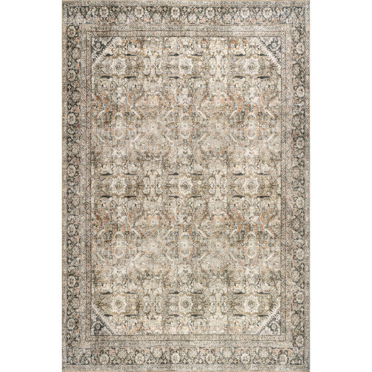 Tapis persan oriental vintage beige chiné fauve Delphine, 231 cm x 300 cm 
