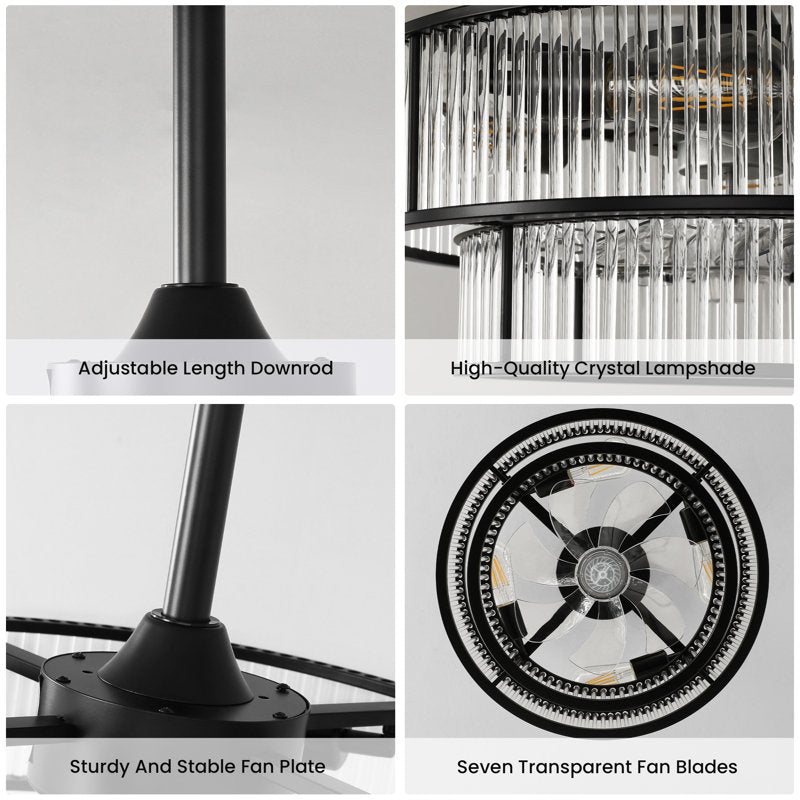 20-inch Mid-Century Crystal Chandelier Ceiling Fan with Light Kit and Remote Control Included