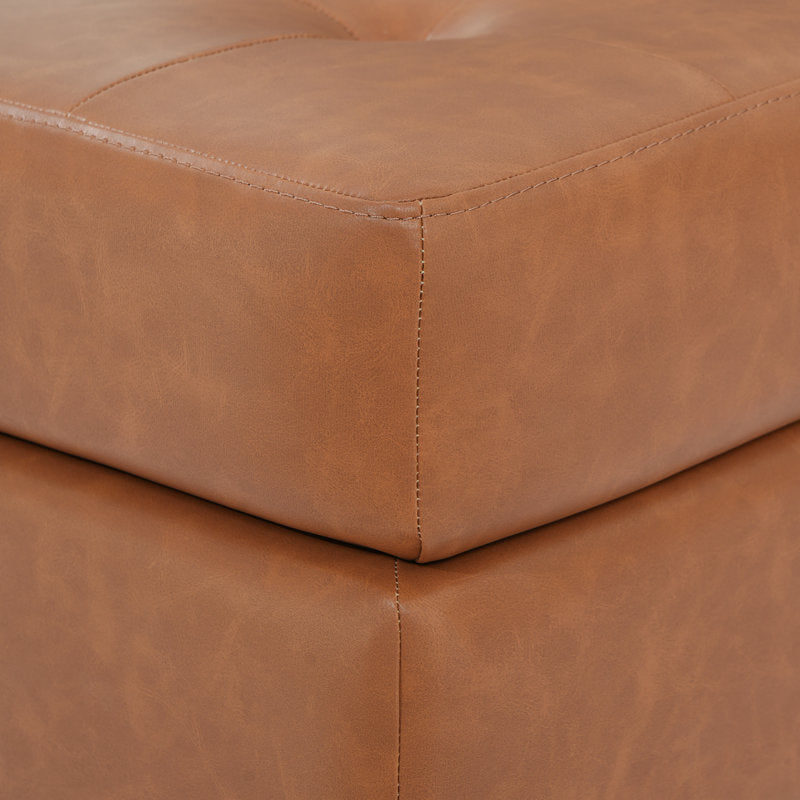 Luna padded footstool in faux leather with quilted pattern and solid wood legs