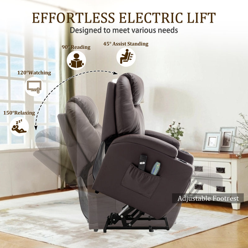 Power Lift electric recliner chair with massage and heat for seniors with side pockets and 2 cup holders