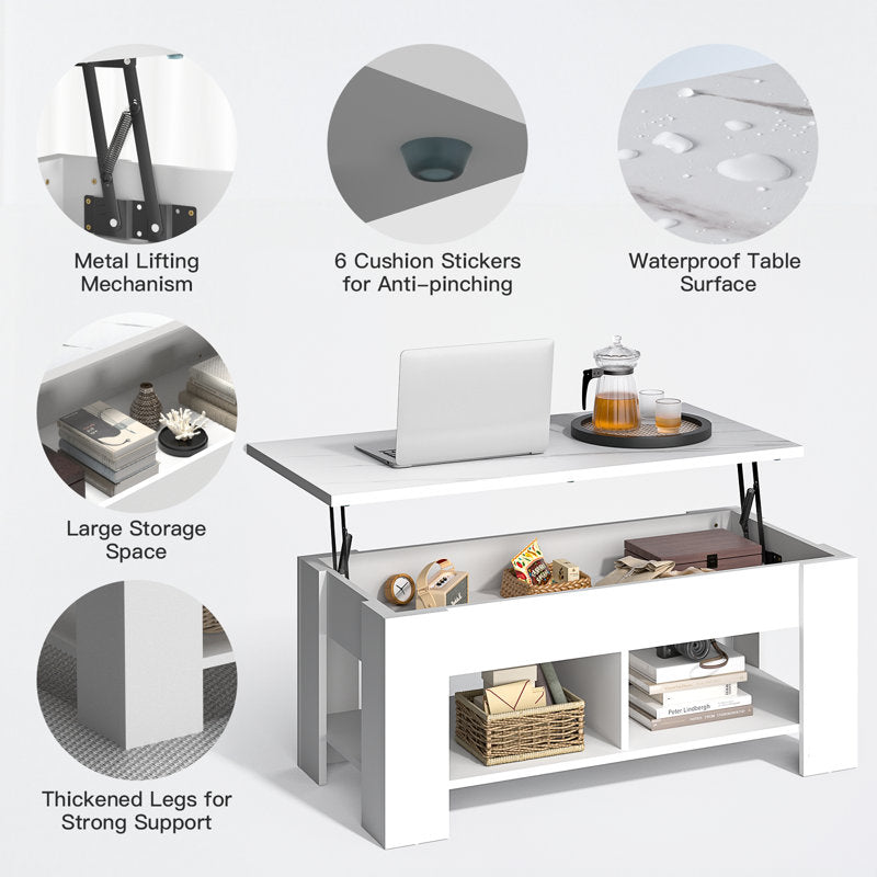 Table basse extensible Sparta avec plateau relevable et rangement