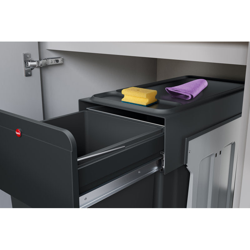 Poubelle de 7,4 gallons à plusieurs compartiments pour déchets et recyclage, couleur noire 