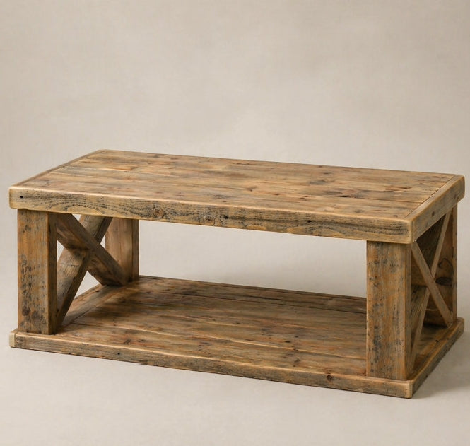 Mercantile solid wood coffee table with shelf