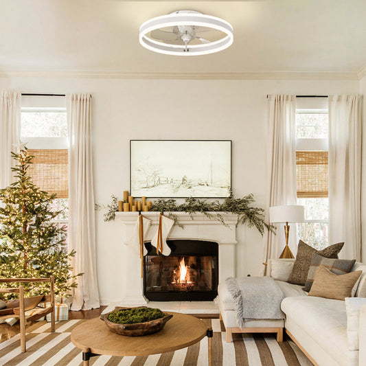 15.75" Low Profile Modern Style LED Ceiling Fan Light, APP+Remote Control, 6-Speed Fan, All Seasons