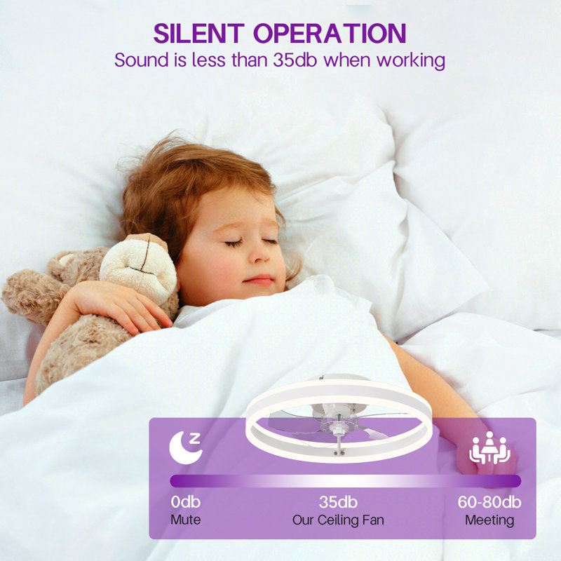 Ventilateur de plafond LED moderne et discret de 40 cm (15,75 po), contrôle par application et télécommande, 6 vitesses, toutes saisons