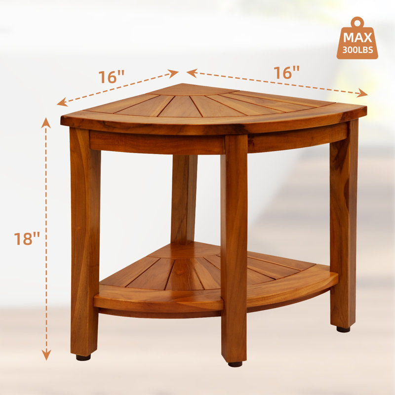 Tabouret de douche d'angle en teck de 40 cm de large