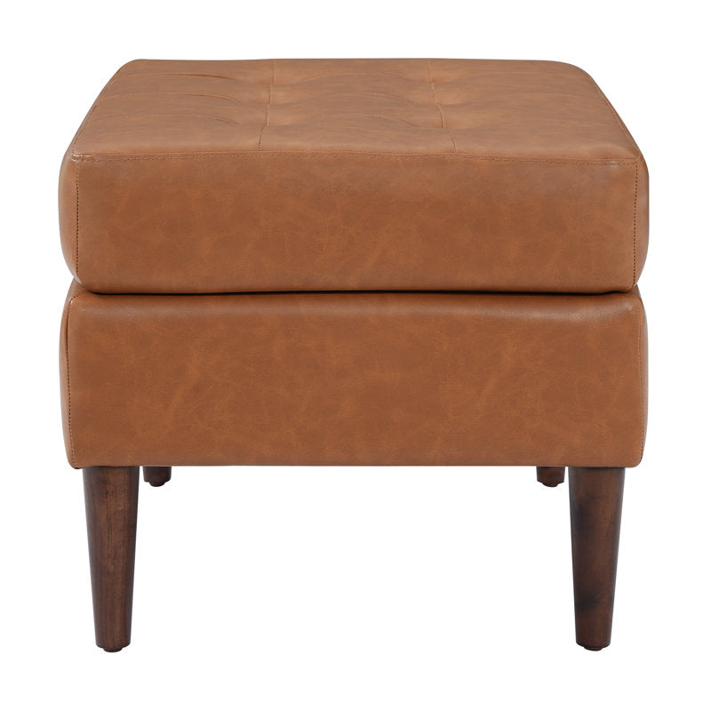 Luna padded footstool in faux leather with quilted pattern and solid wood legs