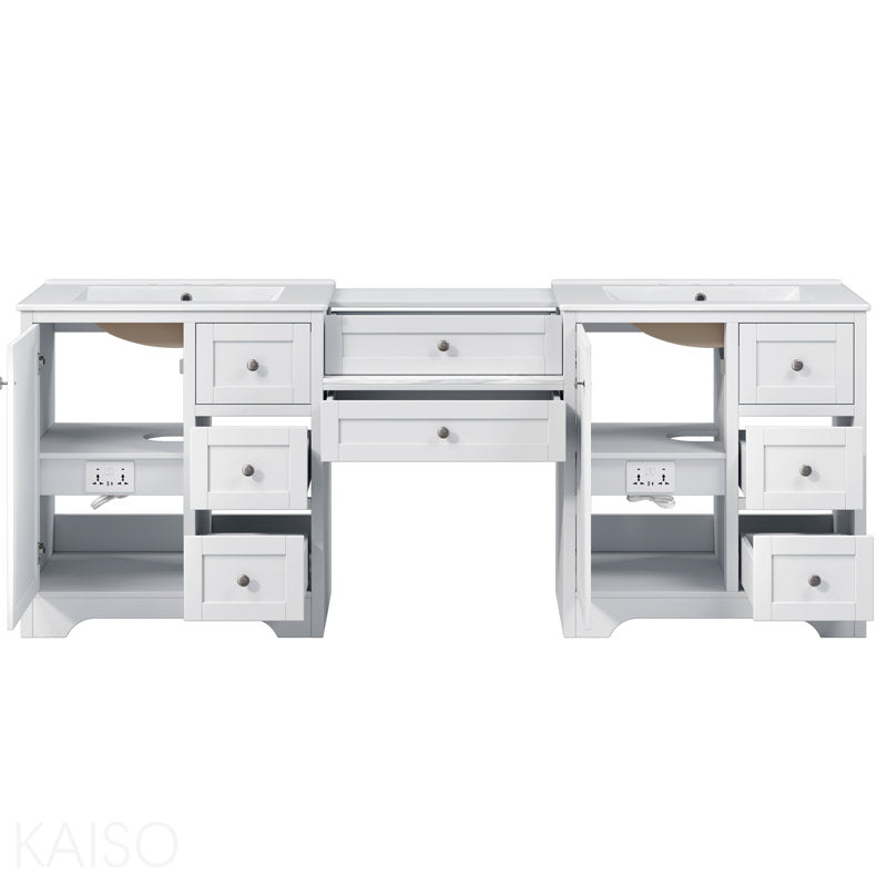 Large 84" Transitional Double Vanity with Storage - White (Mirror Not Included) Set of 2