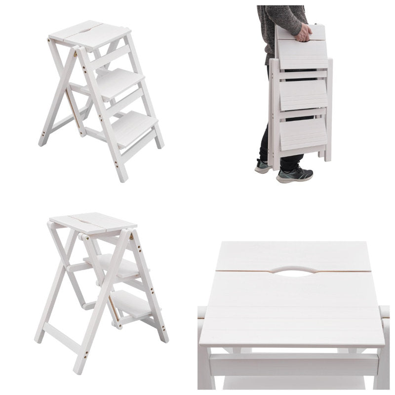 3-Step Wooden Folding Stepladder Stool