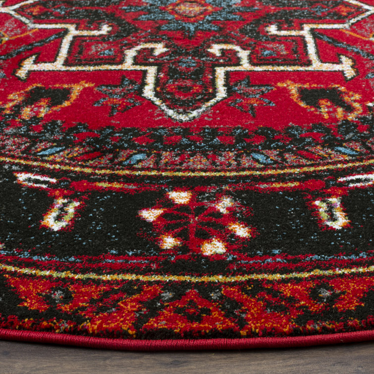 Tapis rond Amaniya rouge style sud-ouest, 2,74 m (9 pi)