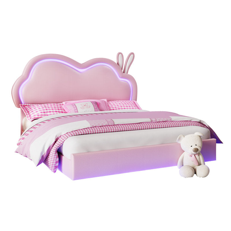 Cadre de lit flottant Zoomie Kids avec tête de lit LED réglable et revêtement en cuir, rose (taille standard)