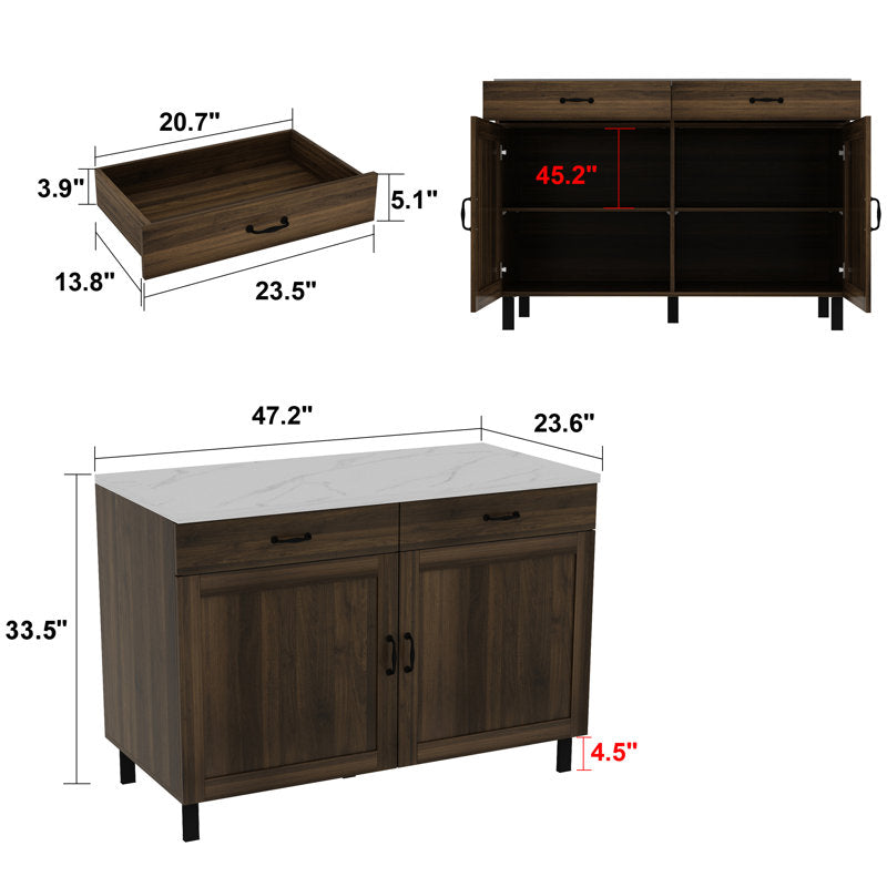 Îlot de cuisine Sturbridge 47,2'' avec plateau en bois massif et composite