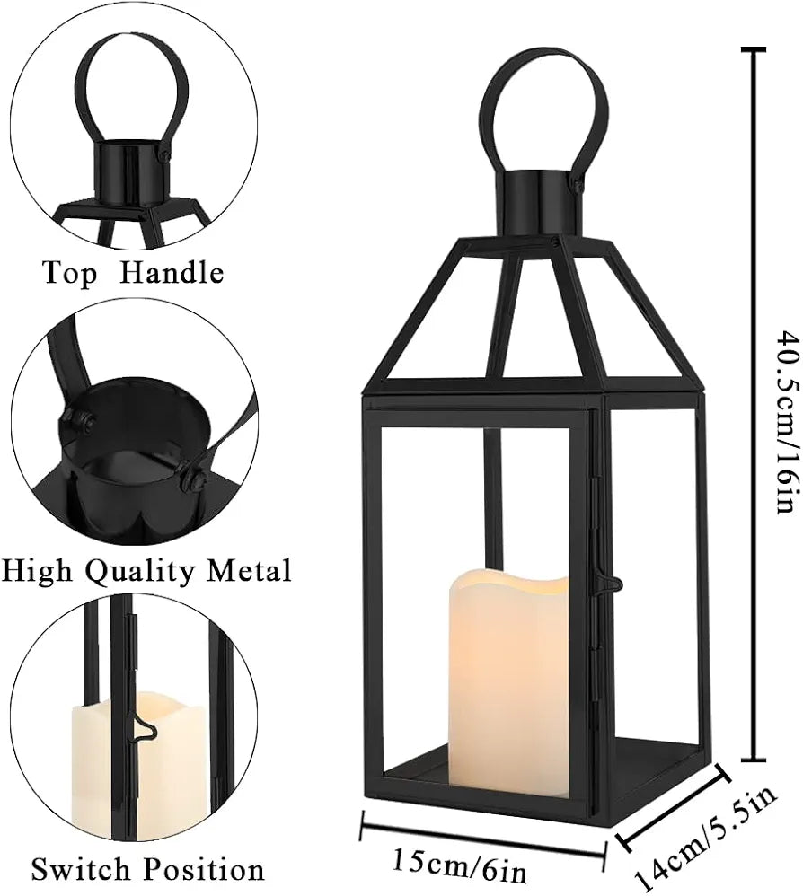 Lanterne de table en acier inoxydable de 16 pouces 