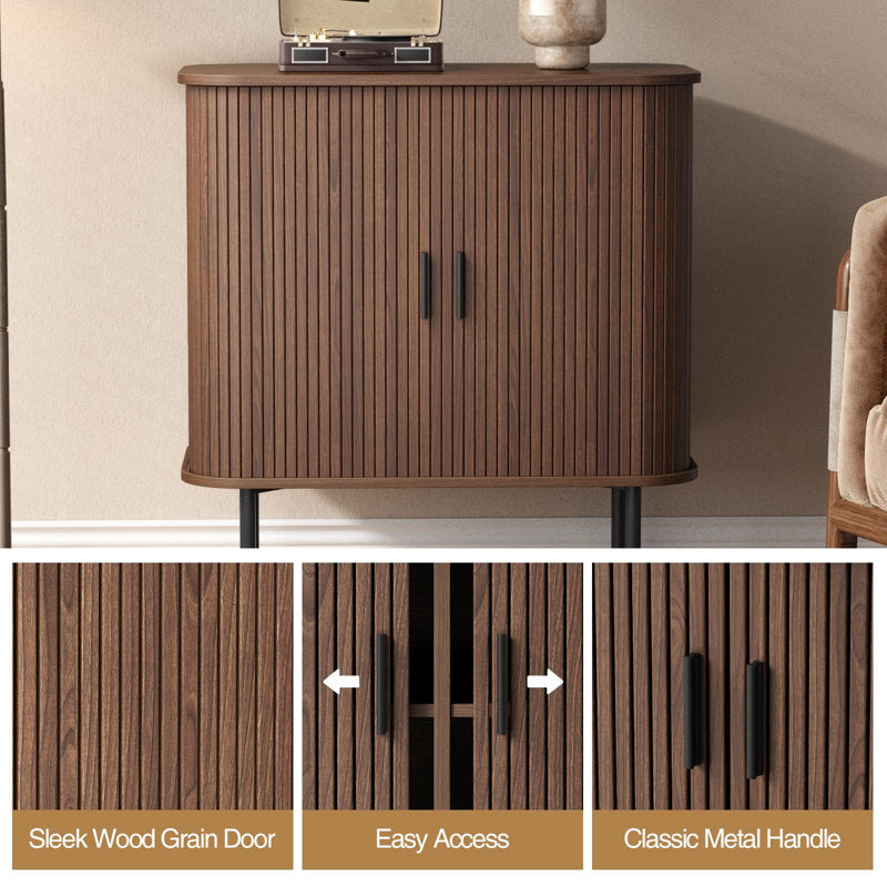 31-inch wide sideboard with storage, fluted storage cabinet with rounded edges and sliding doors, bar, console table with backsplash for living room, kitchen, hallway