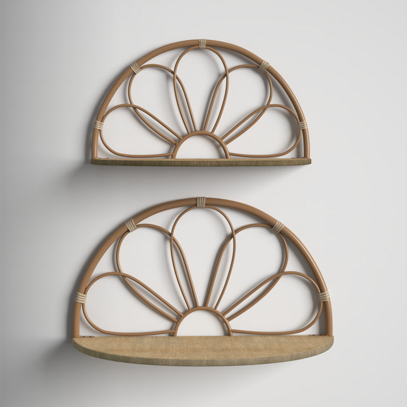 Set of 2 Boho Coastal Flower Arched Metal Wall Shelves - 24 in x 10 in x 13 in.