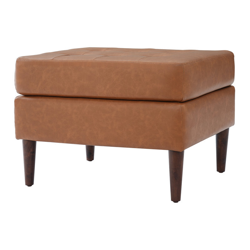 Luna padded footstool in faux leather with quilted pattern and solid wood legs