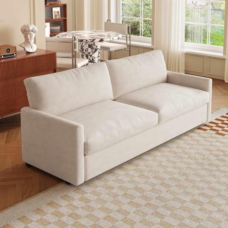 Small 75" sofa bed, comfortable 2-seater cream white sofa, upholstered sofa for small spaces