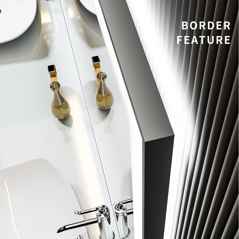 Miroir de salle de bain/coiffeuse Aevar Space en verre trempé antibuée, cadre en aluminium spatial, éclairage LED avant et arrière, 44 x 36 pouces