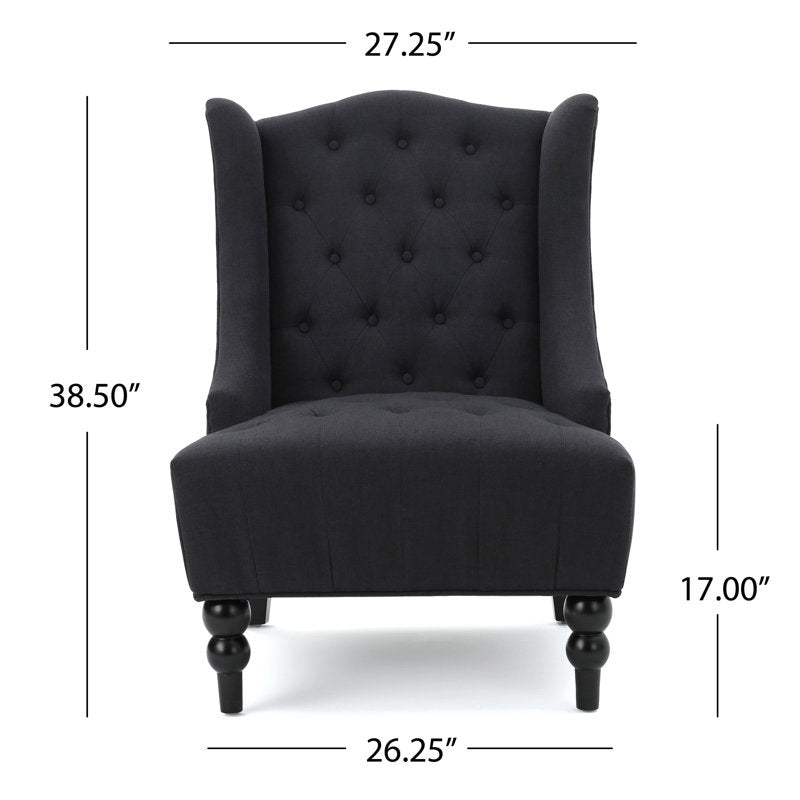 Fauteuil à oreilles capitonné en polyester Danni Lee, 70,10 cm de large, couleur anthracite foncé