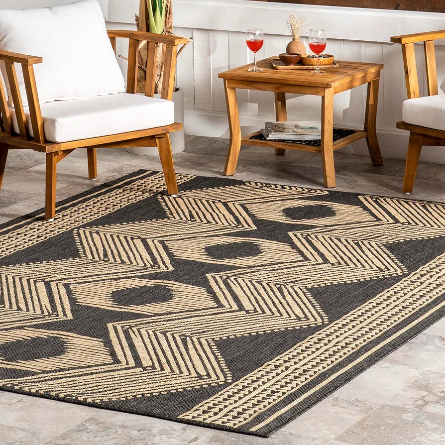 nuLOOM Ranya Tribal Indoor/Outdoor Area Rug for Living Room Patio Deck Front Porch Kitchen, Dark Grey/Ivory 8x10