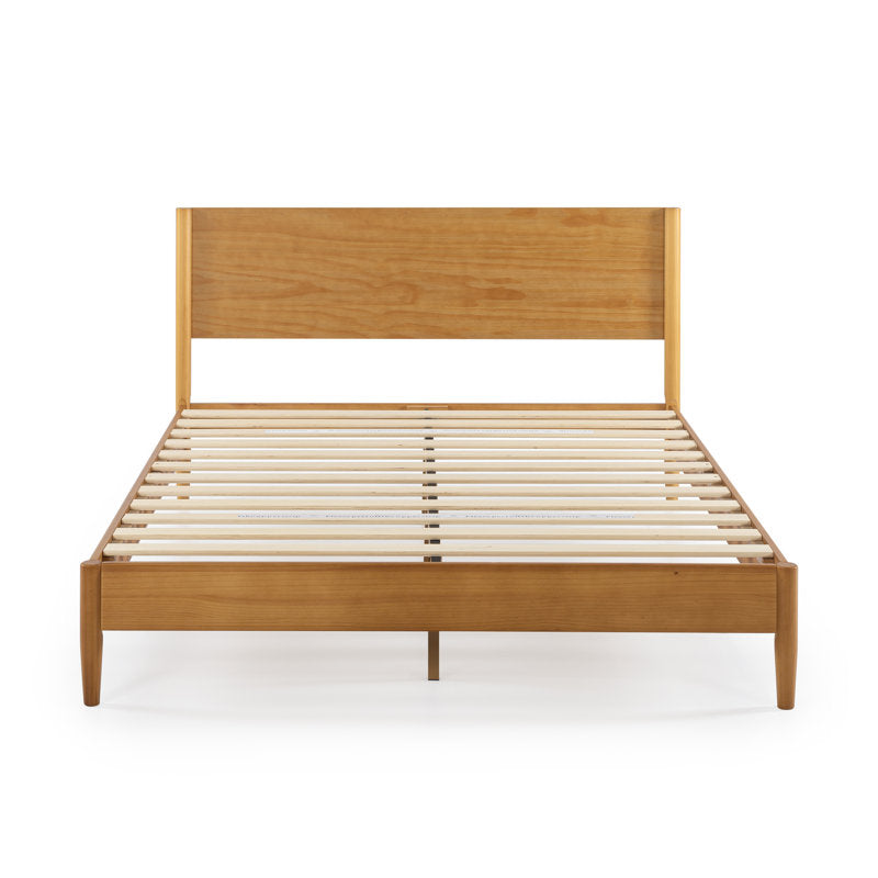 Lit plateforme Whitman, profil bas, style moderne du milieu du siècle, couleur bois brun, taille standard 