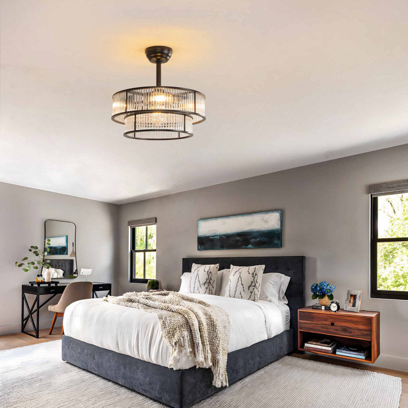 20-inch Mid-Century Crystal Chandelier Ceiling Fan with Light Kit and Remote Control Included