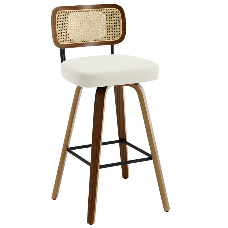 Tabouret de bar pivotant Julieza en rotin rembourré 