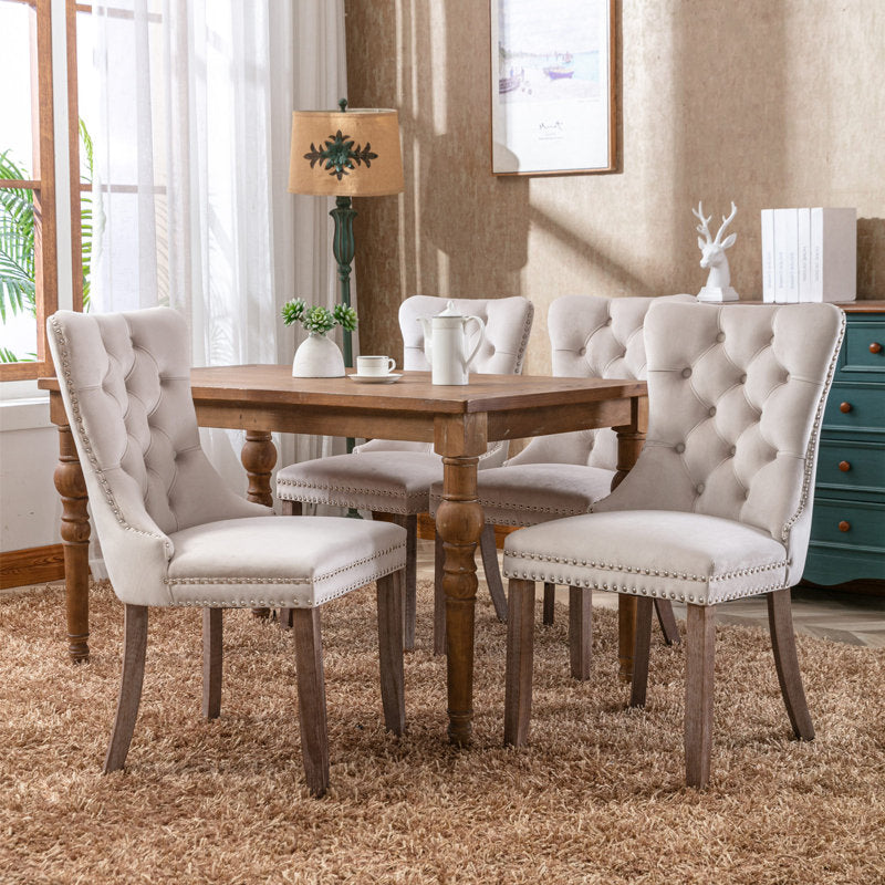 Ensemble de 2 chaises de salle à manger Farjana, couleur beige, pieds en bois